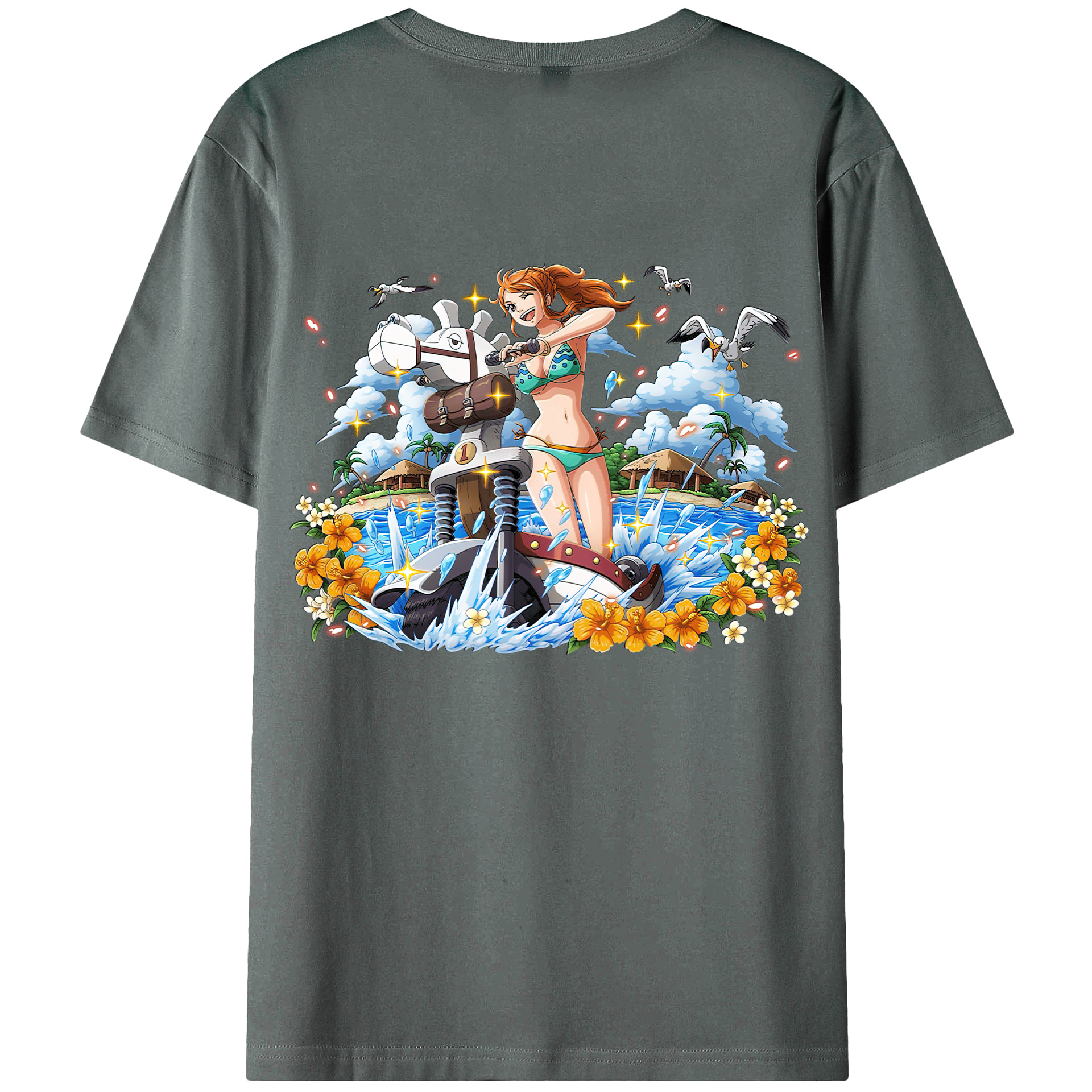 （画像用） ワンピース ナミ ONE PIECE Nami 綿100％ メンズ半袖Tシャツ（バックプリント） 通気性